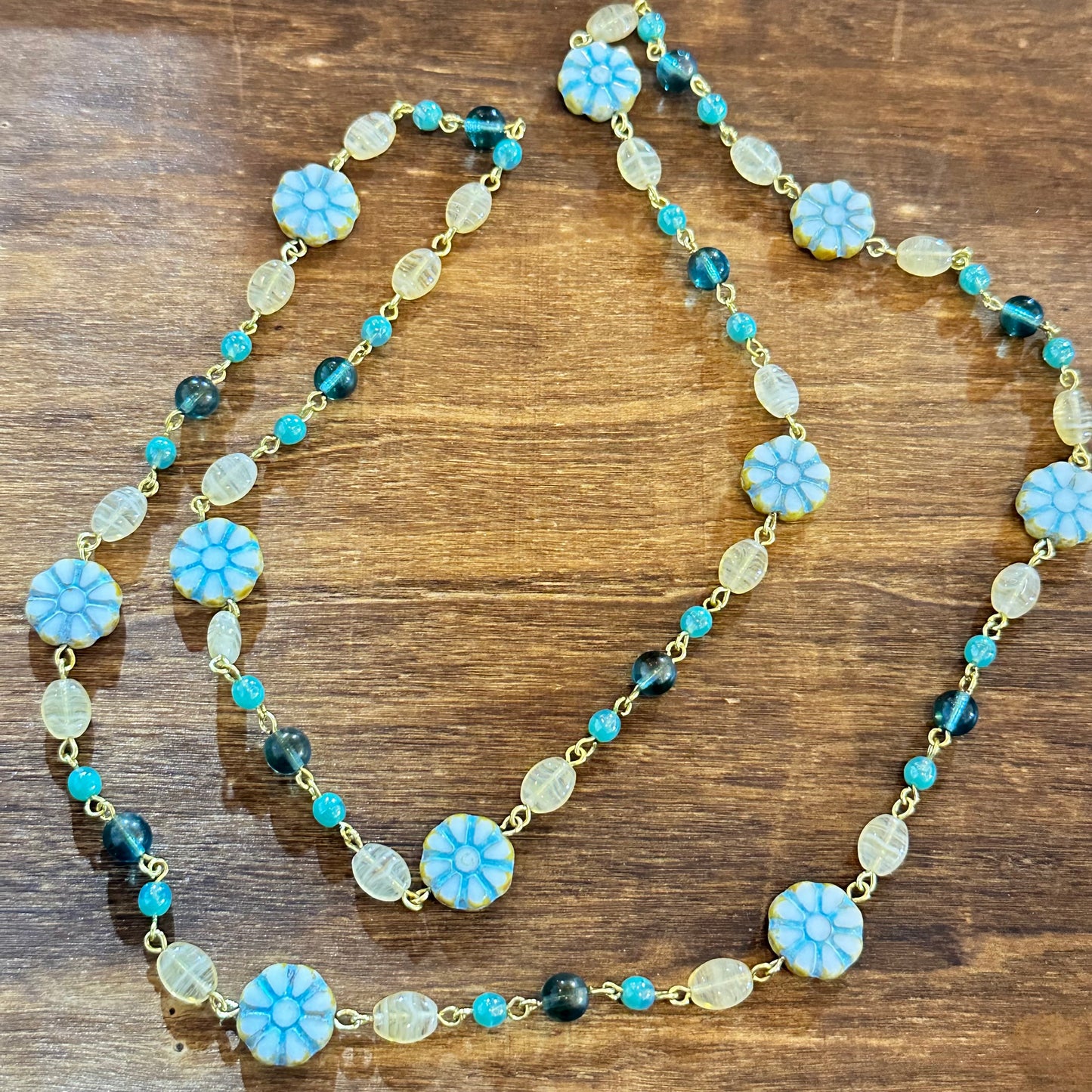 30” Boho Light Blue Sun Necklace