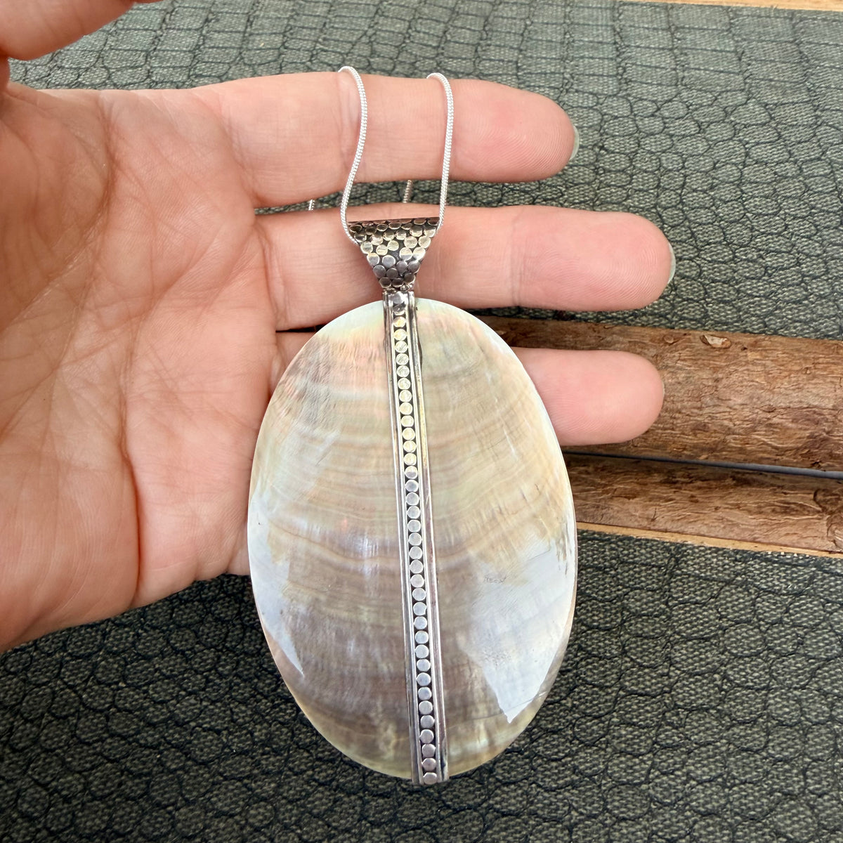 Sale - 4" Abalone Pearl Sterling Silver Pendant on 18" Sterling Silver Chain