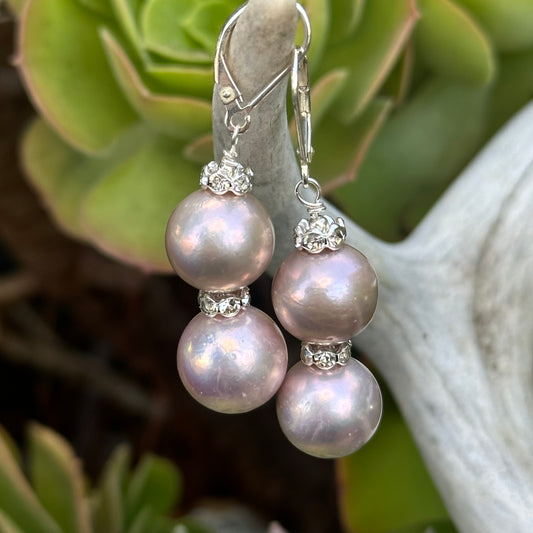 Double Cultured Pearl Earrings 2”