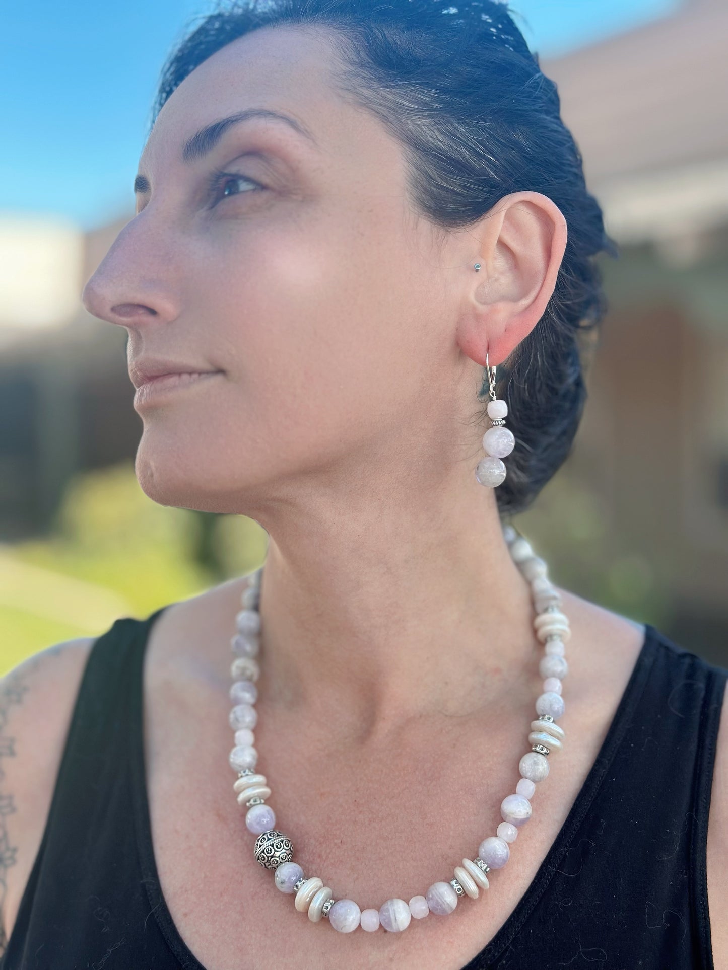 N0861 Lavender Jade Pearl Sterling Necklace (18”-20”)