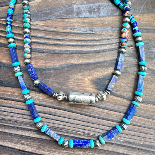 Lapis Turquoise Navajo Pearl Necklace (18"-20")
