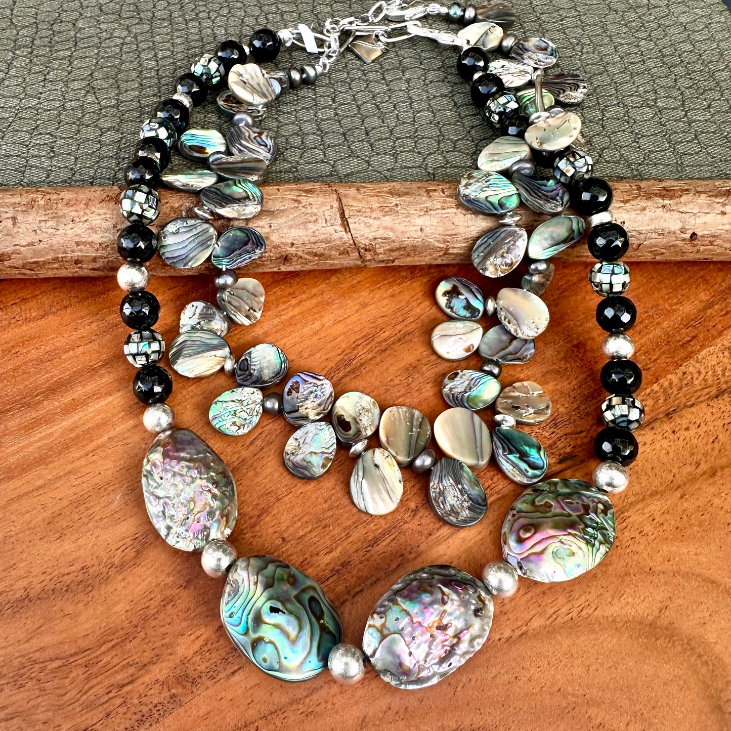 Abalone Onyx Sterling Silver Necklace 18'-20"