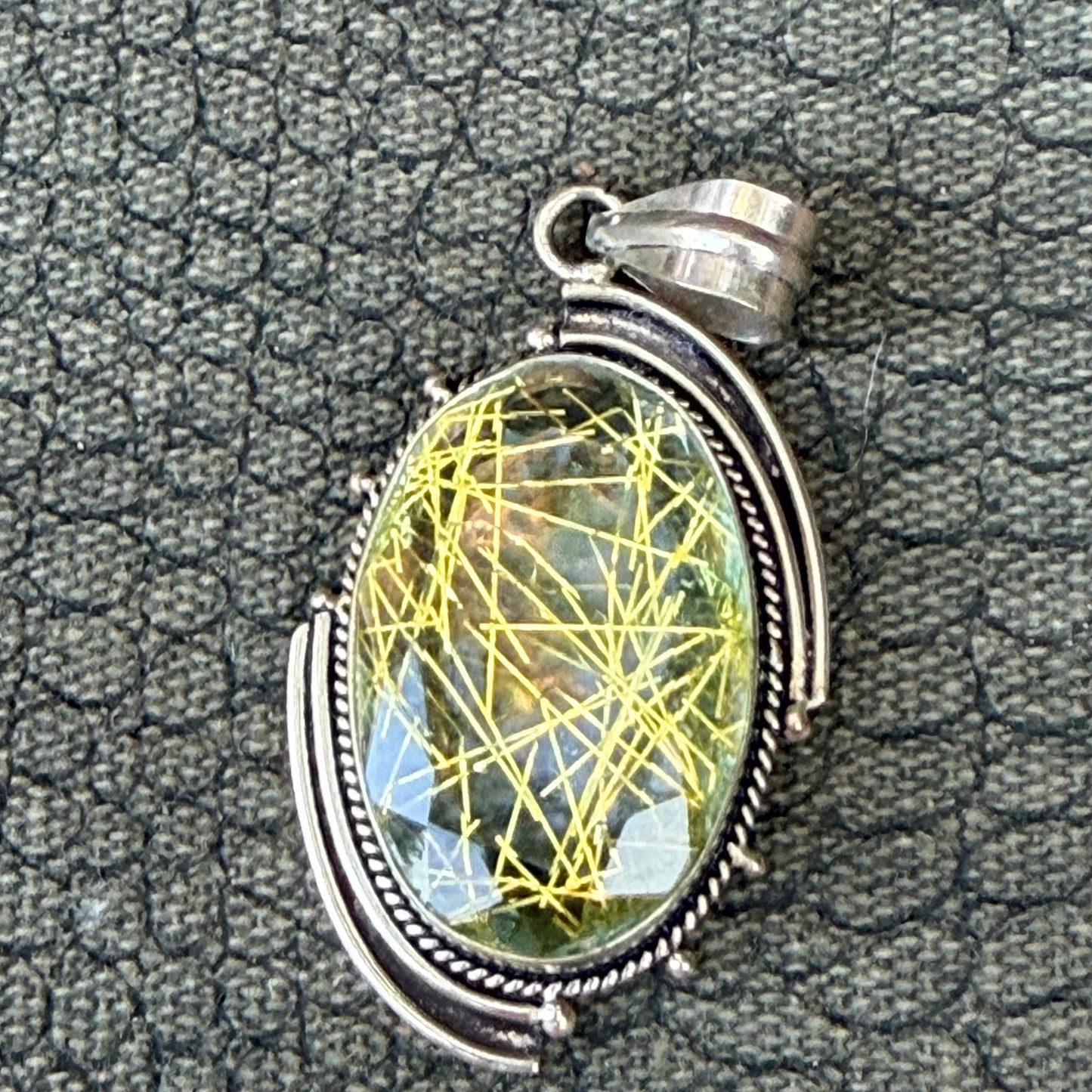 Sale - 2.25" Rutilated Quartz Sterling Silver Pendant Necklace (18")