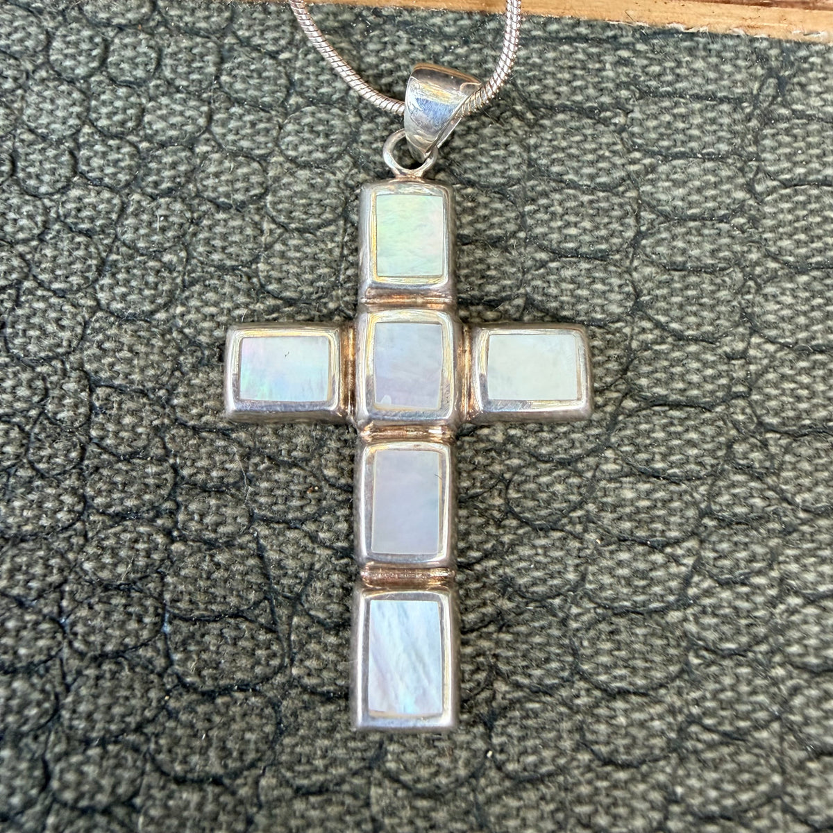 Sale - 1.9" Mother of Pearl Sterling Silver Cross Pendant on 18" Sterling Silver Chain