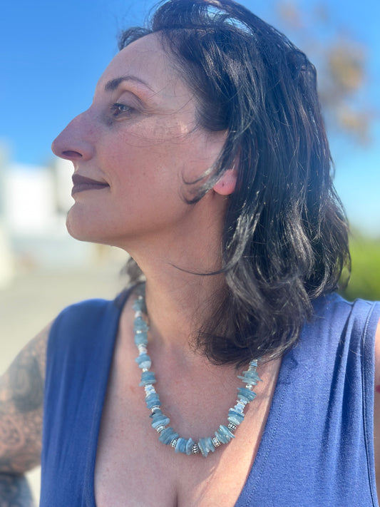 Aquamarine Flourite Statement Necklace (20"-22")