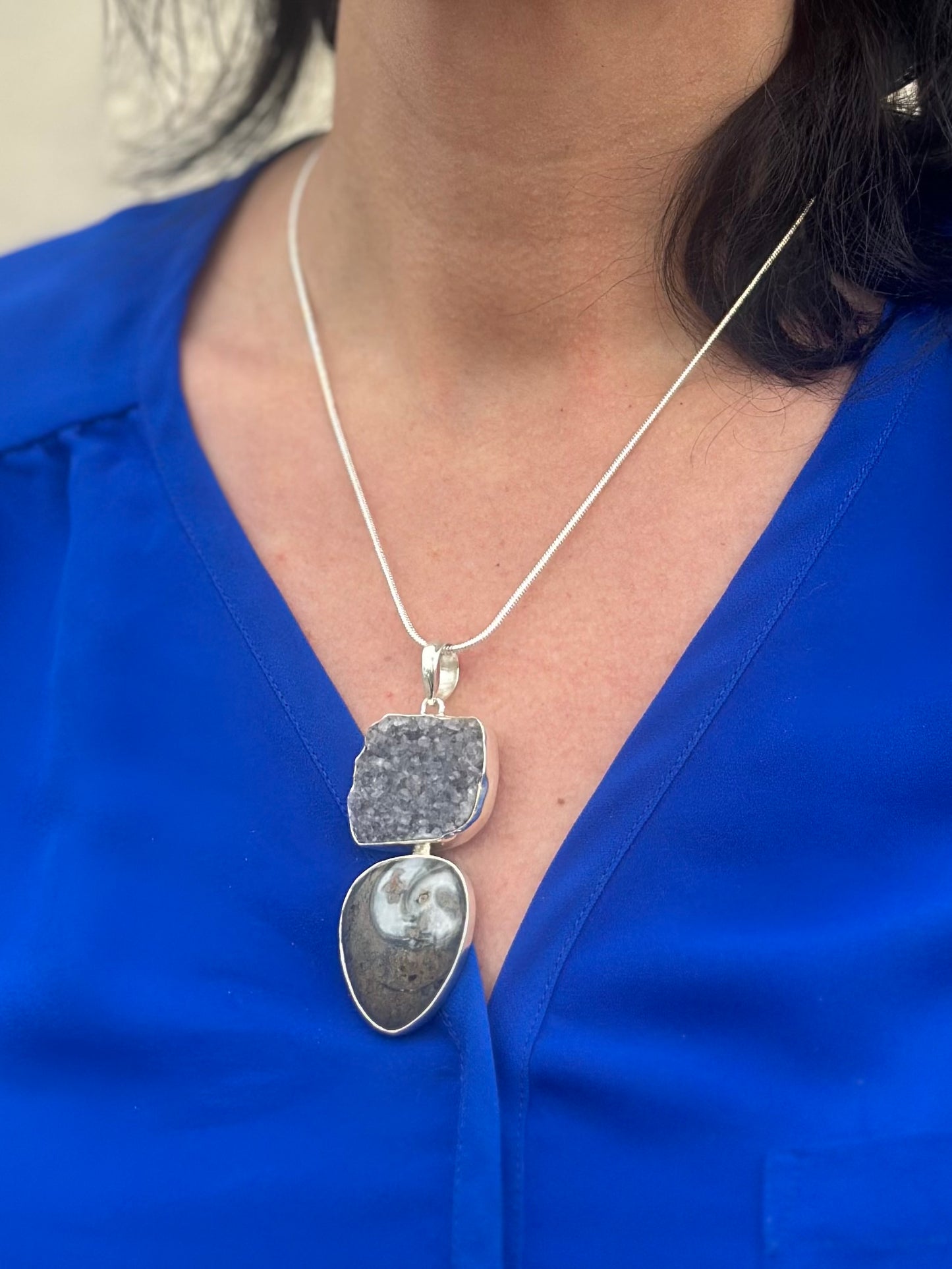 Colossus Fossil Stone Druzy (3”) Necklace (18")