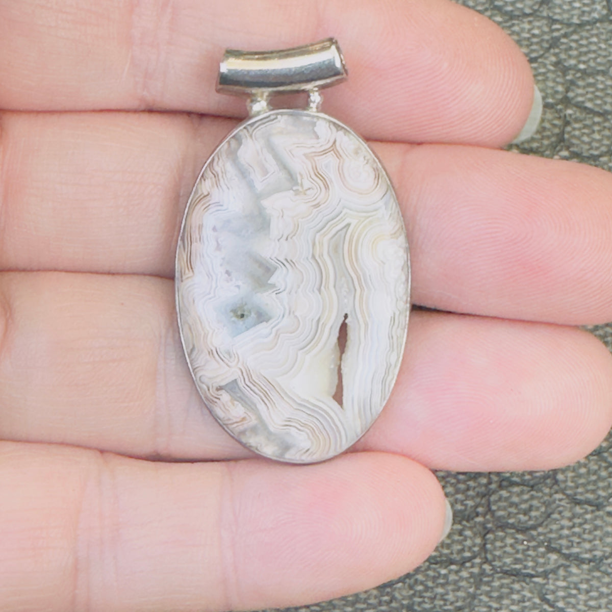 Sale - 1.8" Crazy Lace Agate Sterling Silver Pendant Necklace (18")