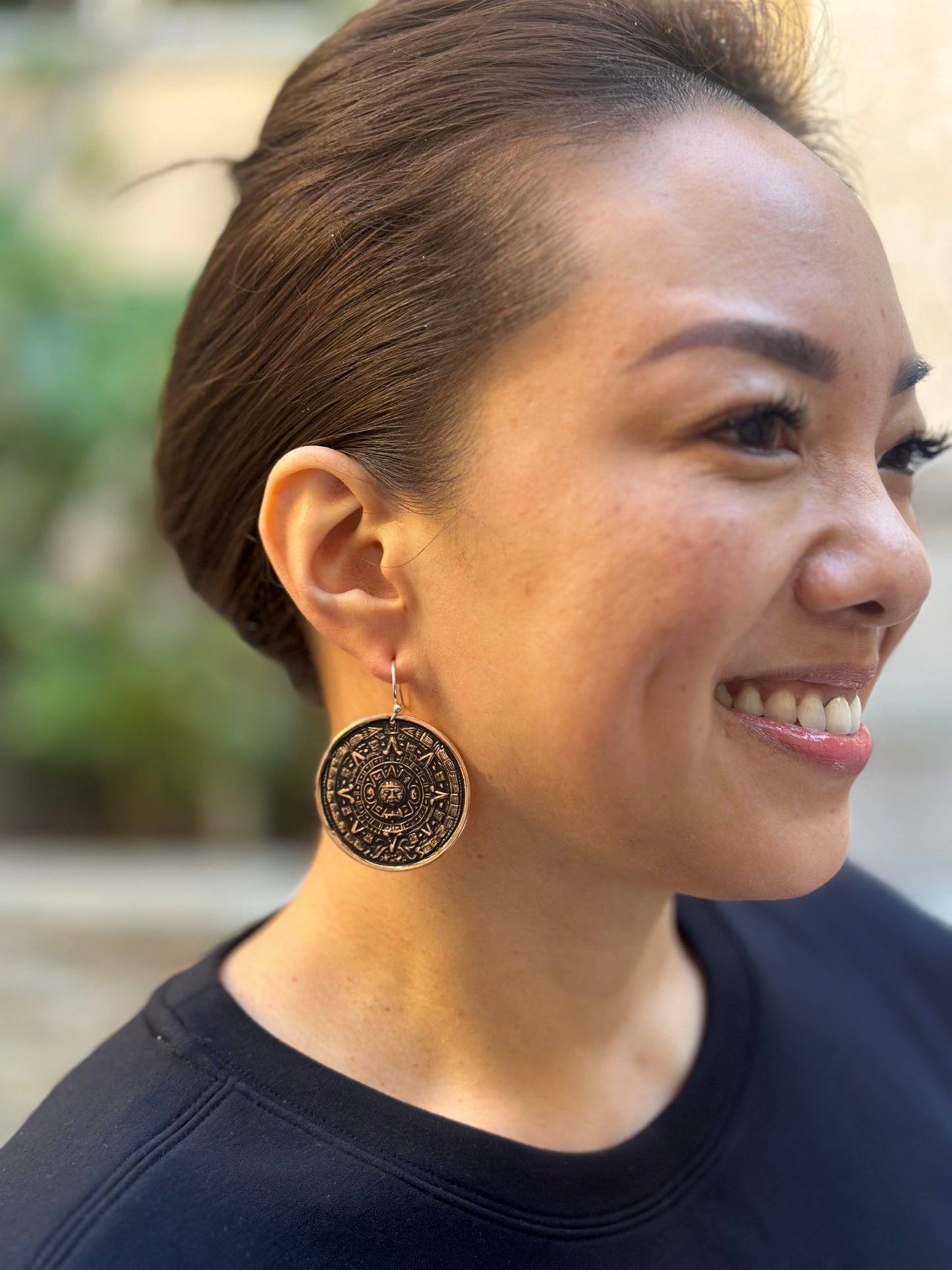 Mexico Aztec Mayan Copper Earrings 2”