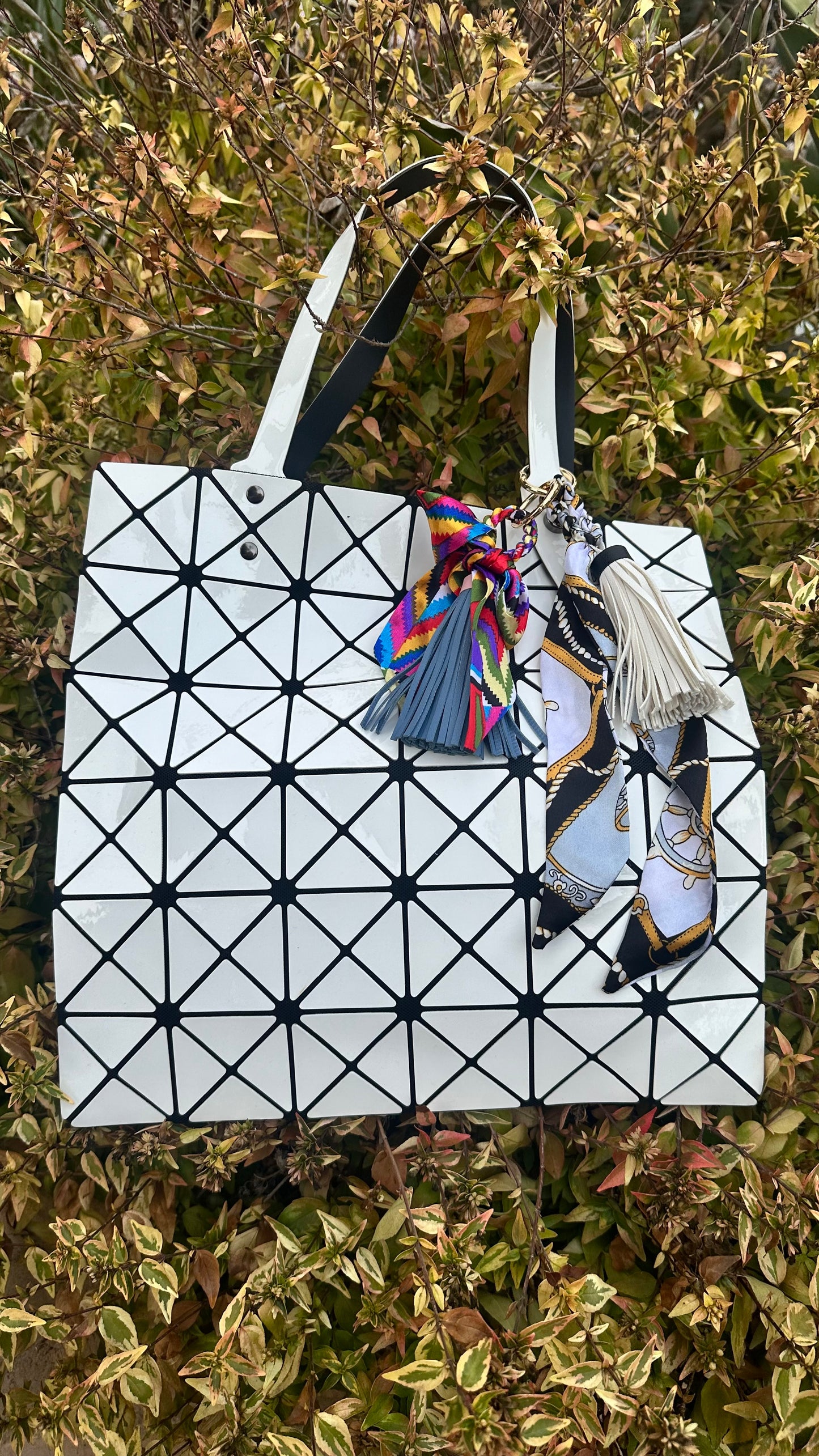 White Geometric Tote