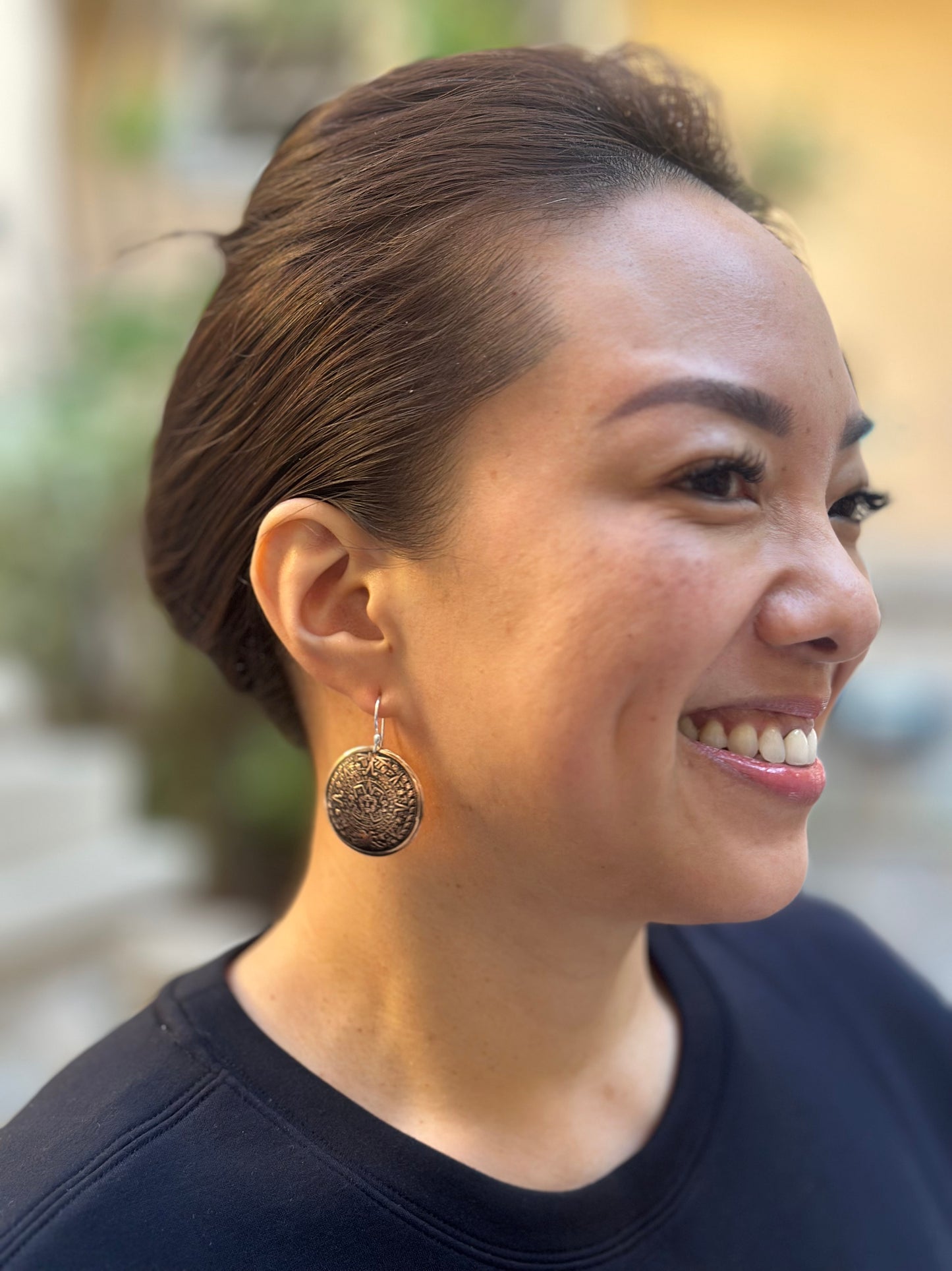 Mexico Aztec Mayan Copper Earrings 1.75”