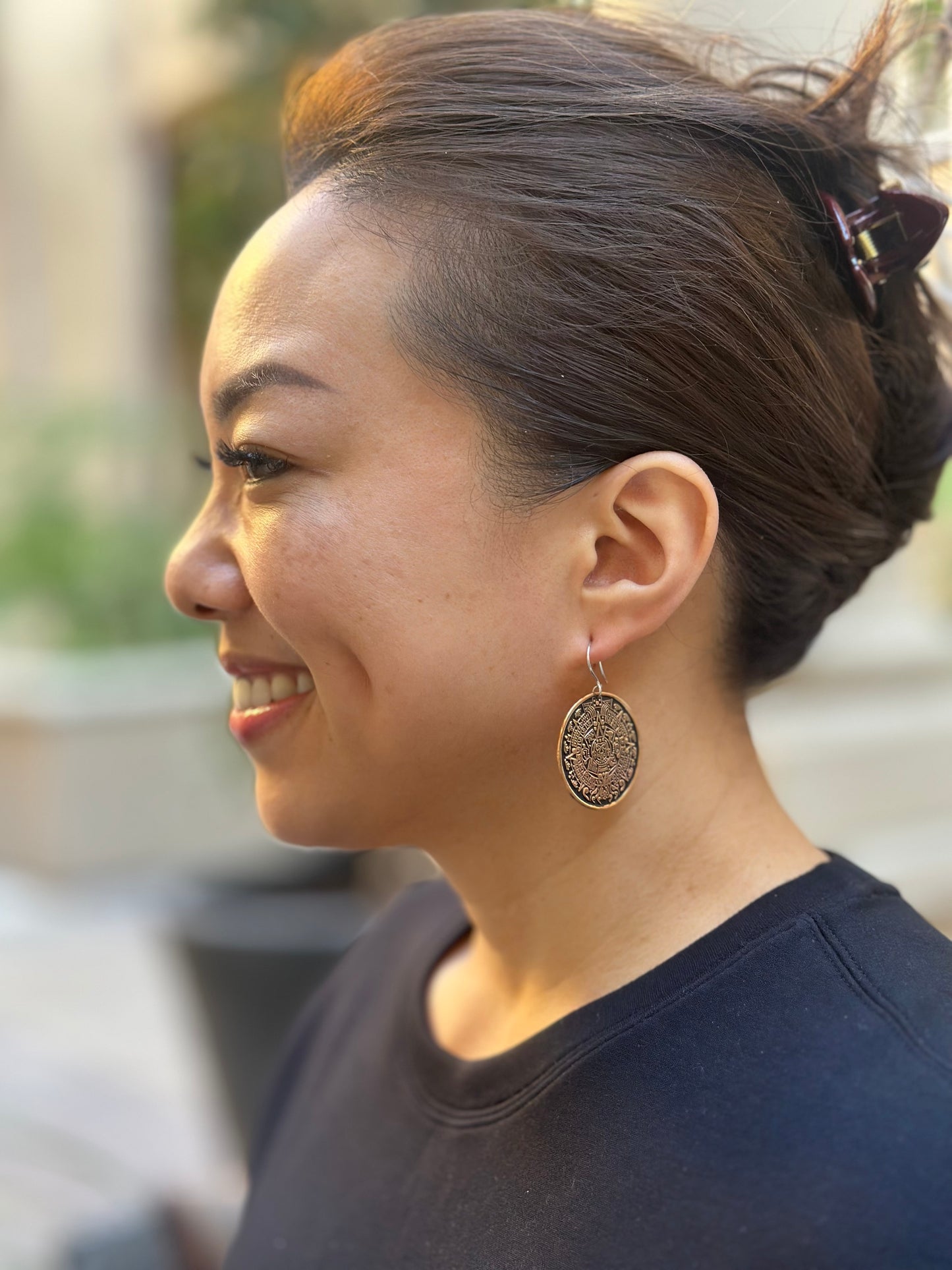 Mexico Aztec Mayan Copper Earrings 1.7”