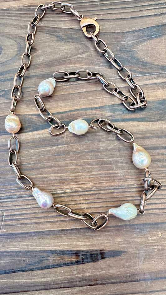N0715 Copper Pearl Necklace (24”)