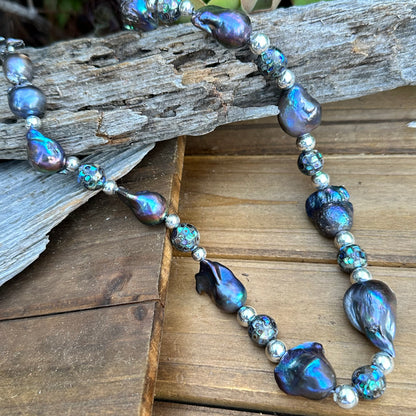 N0566   Baroque Pearls Abalone Necklace (24”-26”)