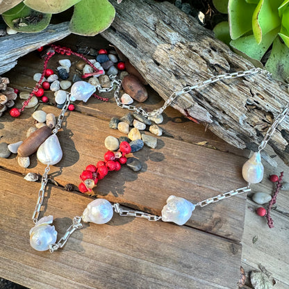 N0608 Baroque Sterling Silver Necklace (28")