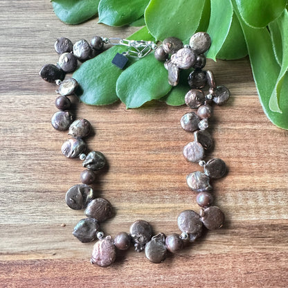 Chocolate Pearls Sterling Silver Necklace (18”-20”)