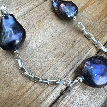N0621.  Baroque Pearls Sterling Necklace (28”)