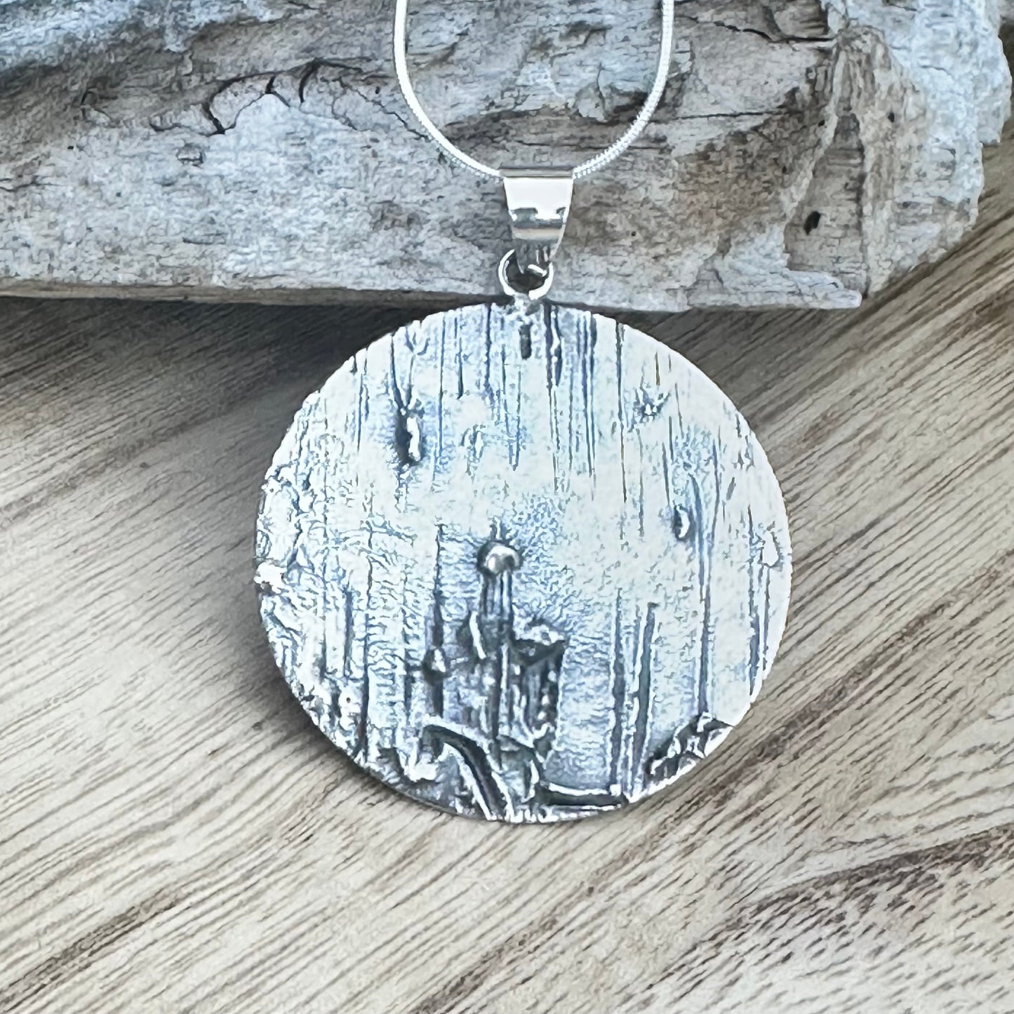 Taxco Textured Sterling Silver Circle 2.25” Necklace