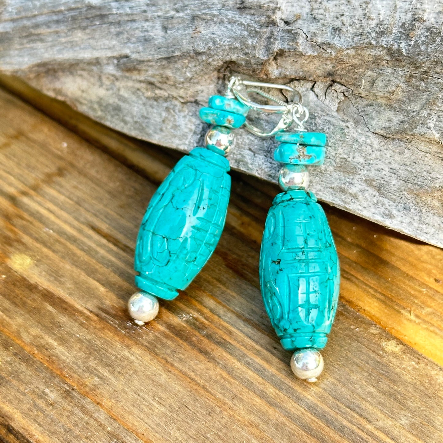 Carved Turquoise Earrings (2.5”)