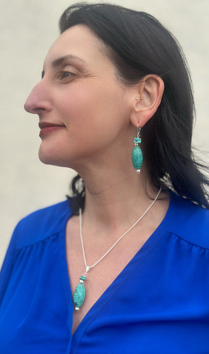 Carved Turquoise Earrings (2.5”)