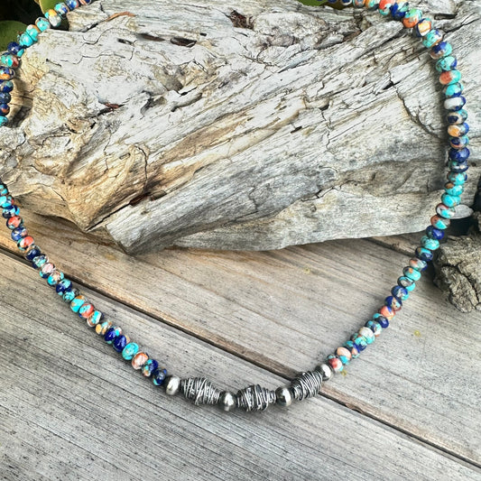 Turquoise Lapis Spiny Navajo Pearl Necklace (18”-20”)