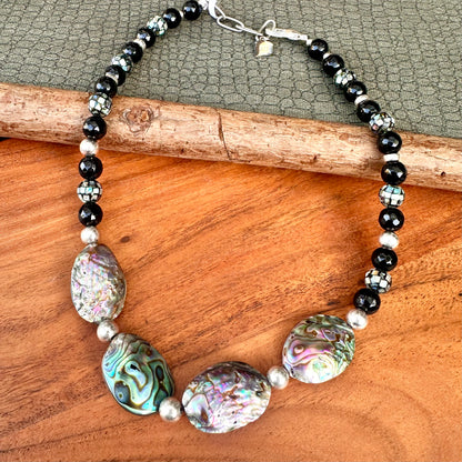 Abalone Onyx Sterling Silver Necklace 18'-20"