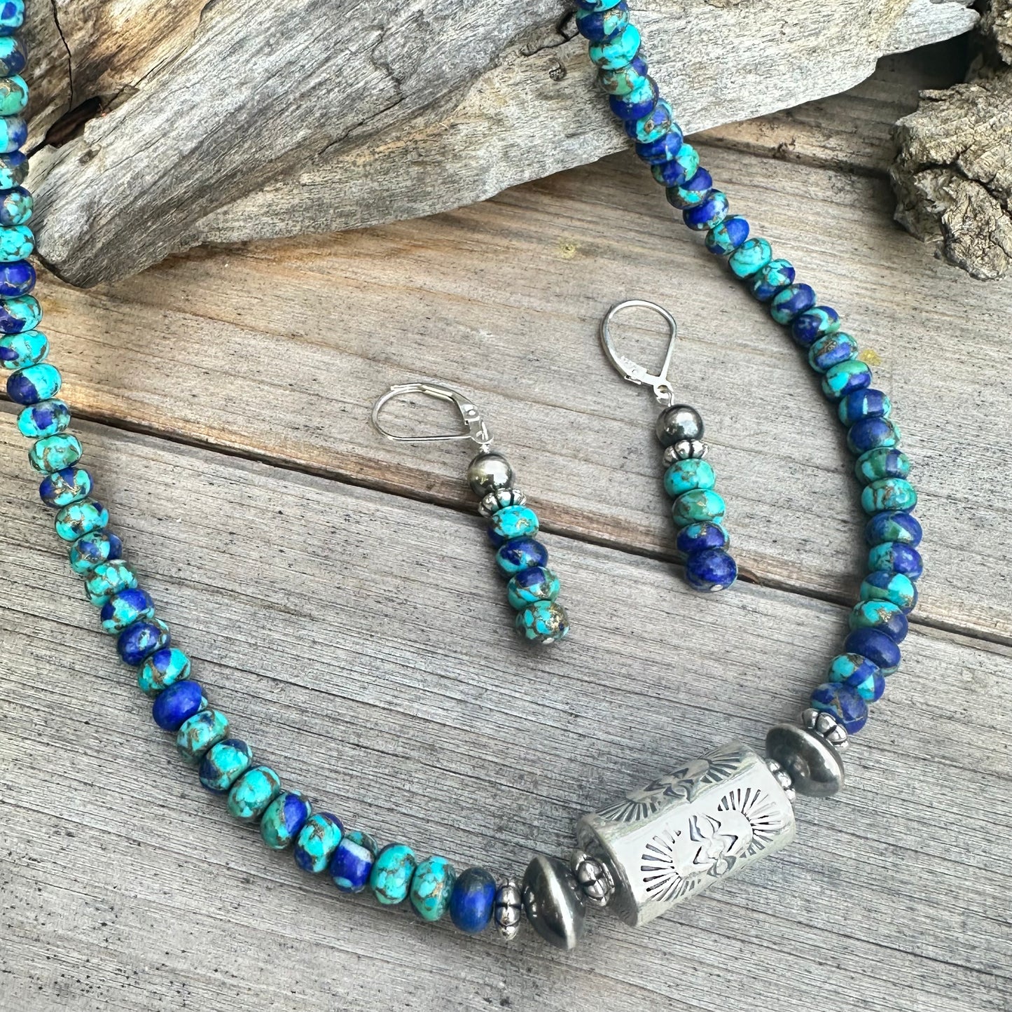 Lapis Turquoise Navajo Pearls  Earrings