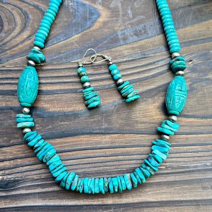 Carved Turquoise Navajo Pearl Statement Necklace  (22"-24")