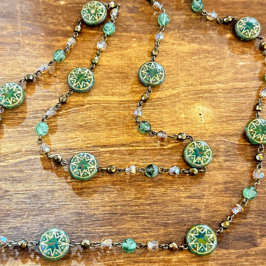 30” Boho Green Sun Necklace