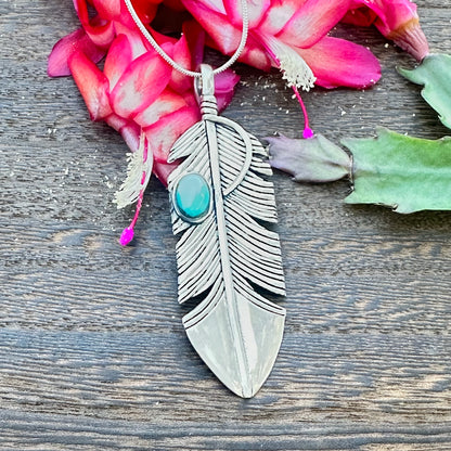 Turquoise Sterling Silver Leaf Necklace (18”)
