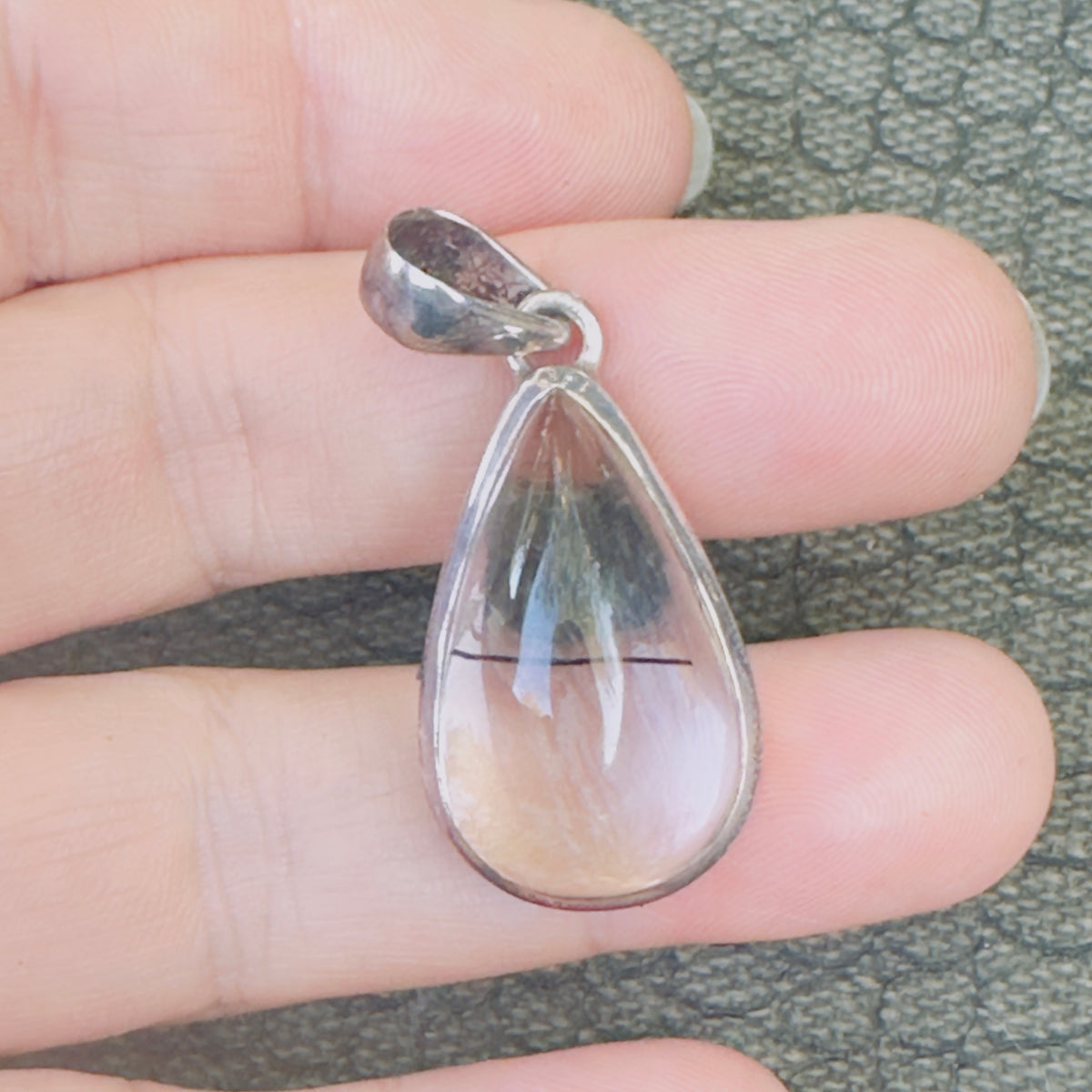 Sale -  1.2"  Rutilated Quartz Sterling Silver Pendant Necklace (18")