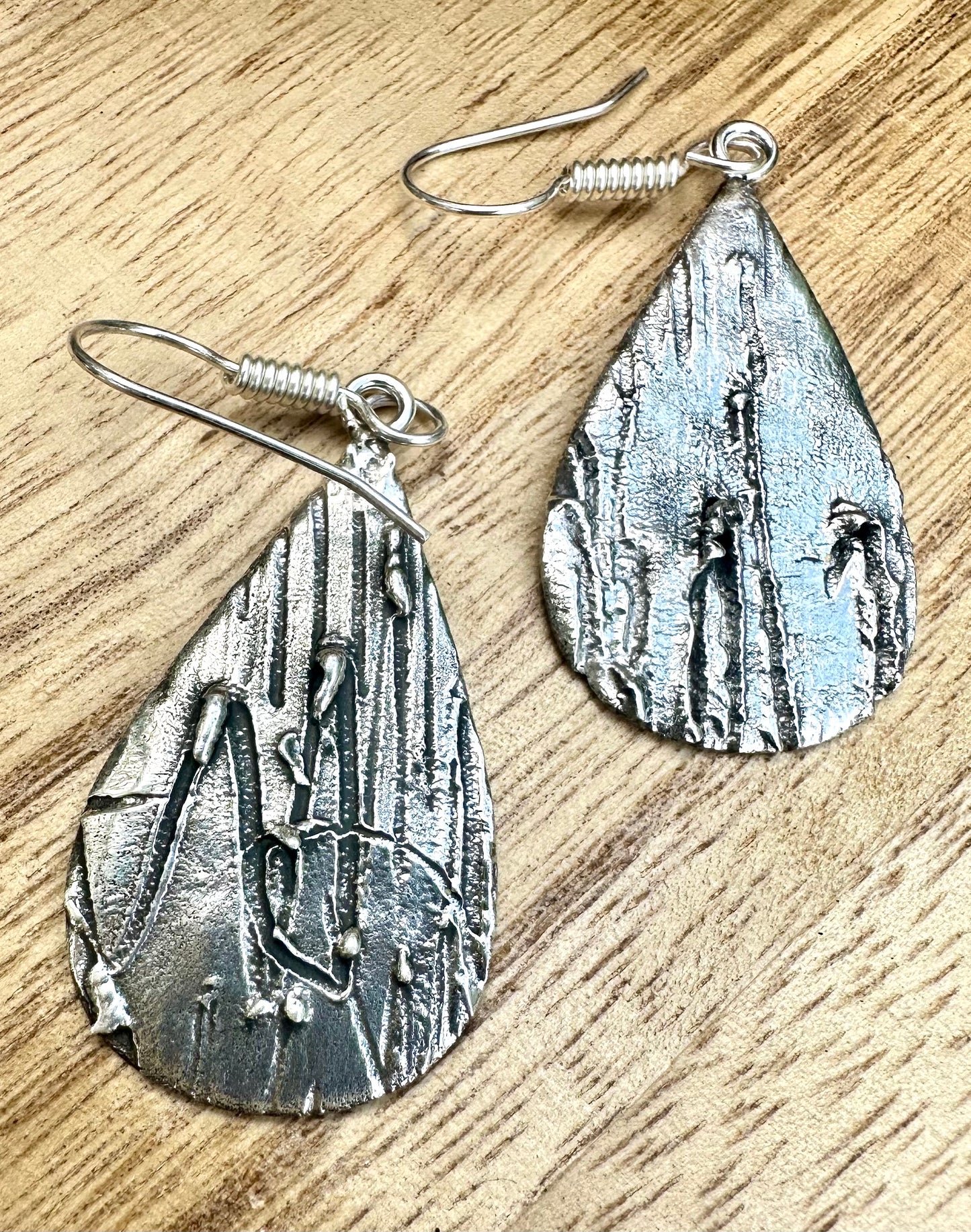 Taxco Textured Sterling Silver Teardrop Earrings 2.2”