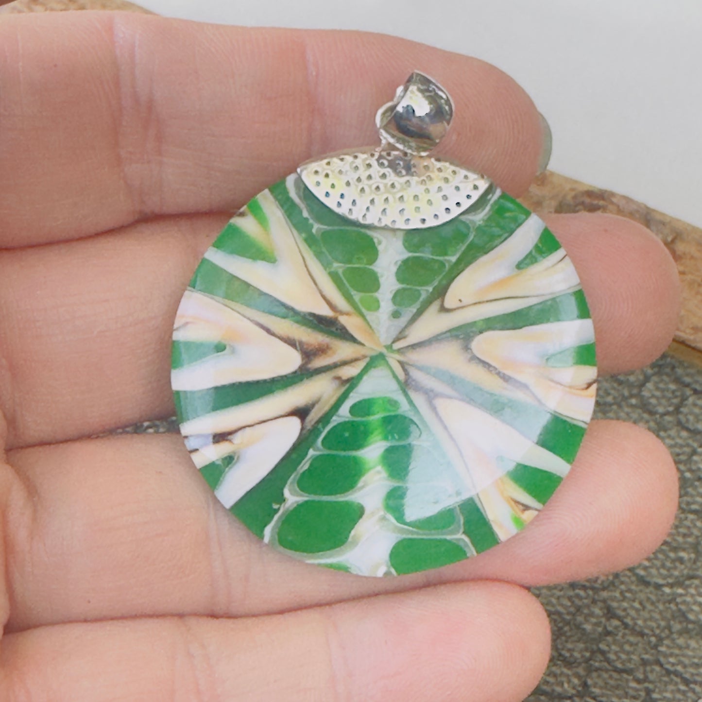 Sale -  2" Shell Resin Sterling Silver on 18" Sterling Silver Chain