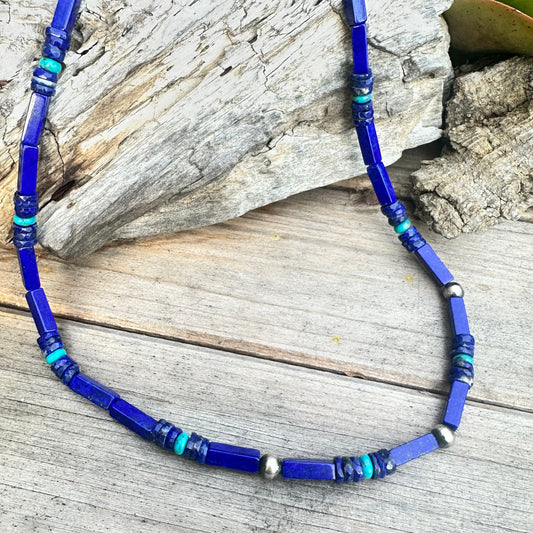 Turquoise Lapis Navajo Pearls Necklace (18”-20”)