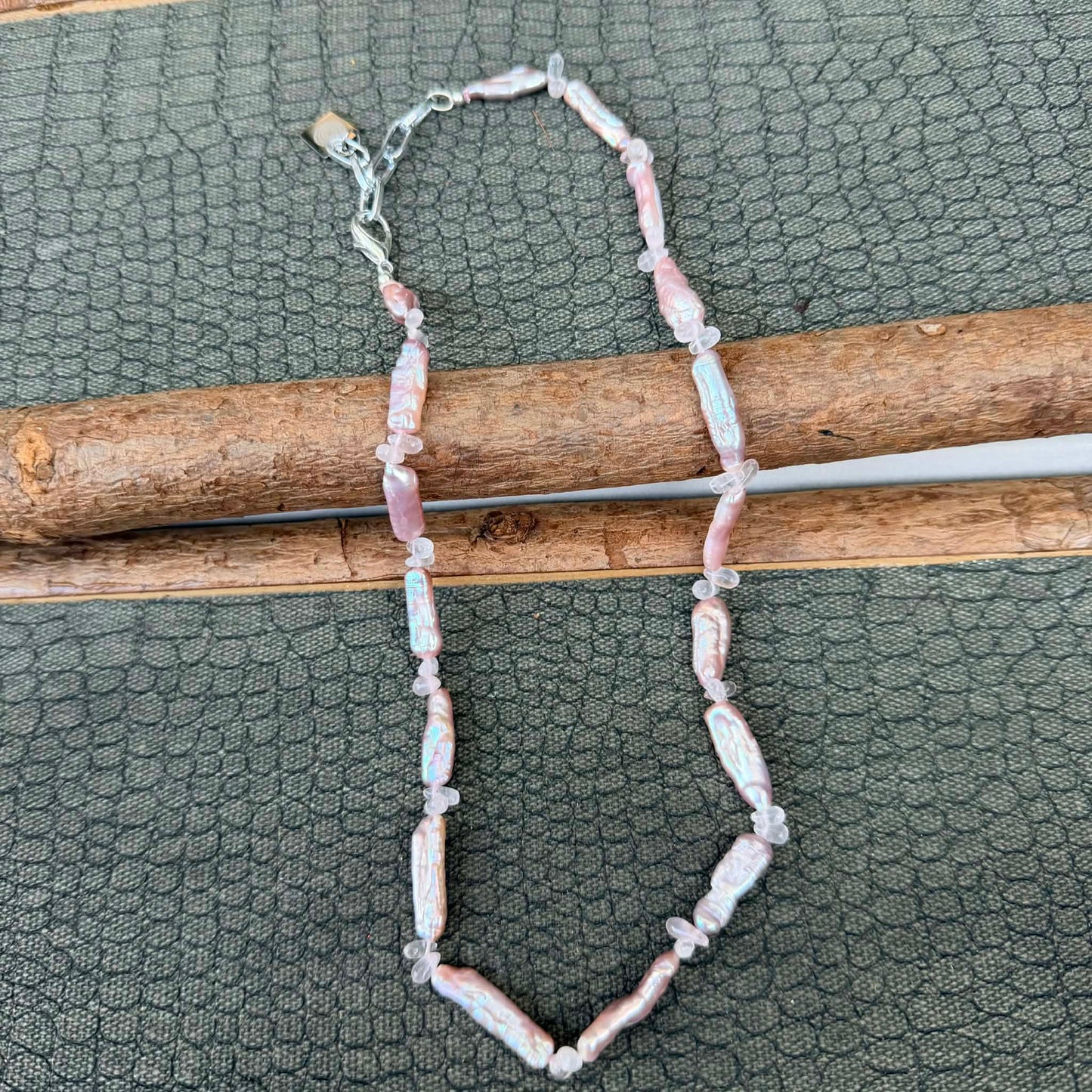 Sale - 18"-20"  Rose Quartz Pearl Sterling Silver Necklace