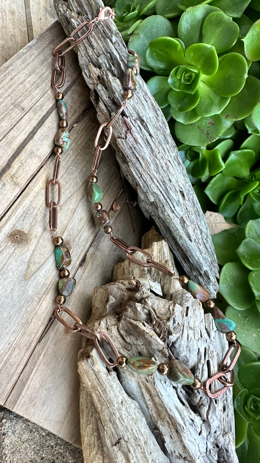 N0716  Copper Turquoise Necklace (24”)