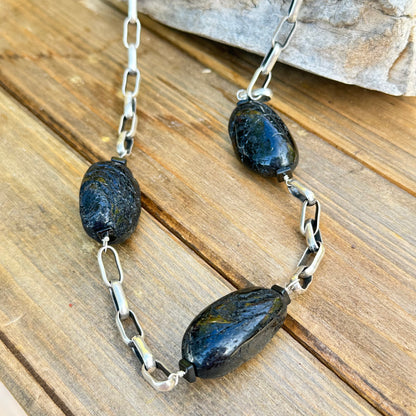 Black Tourmaline Sterling Necklace (24”-26")