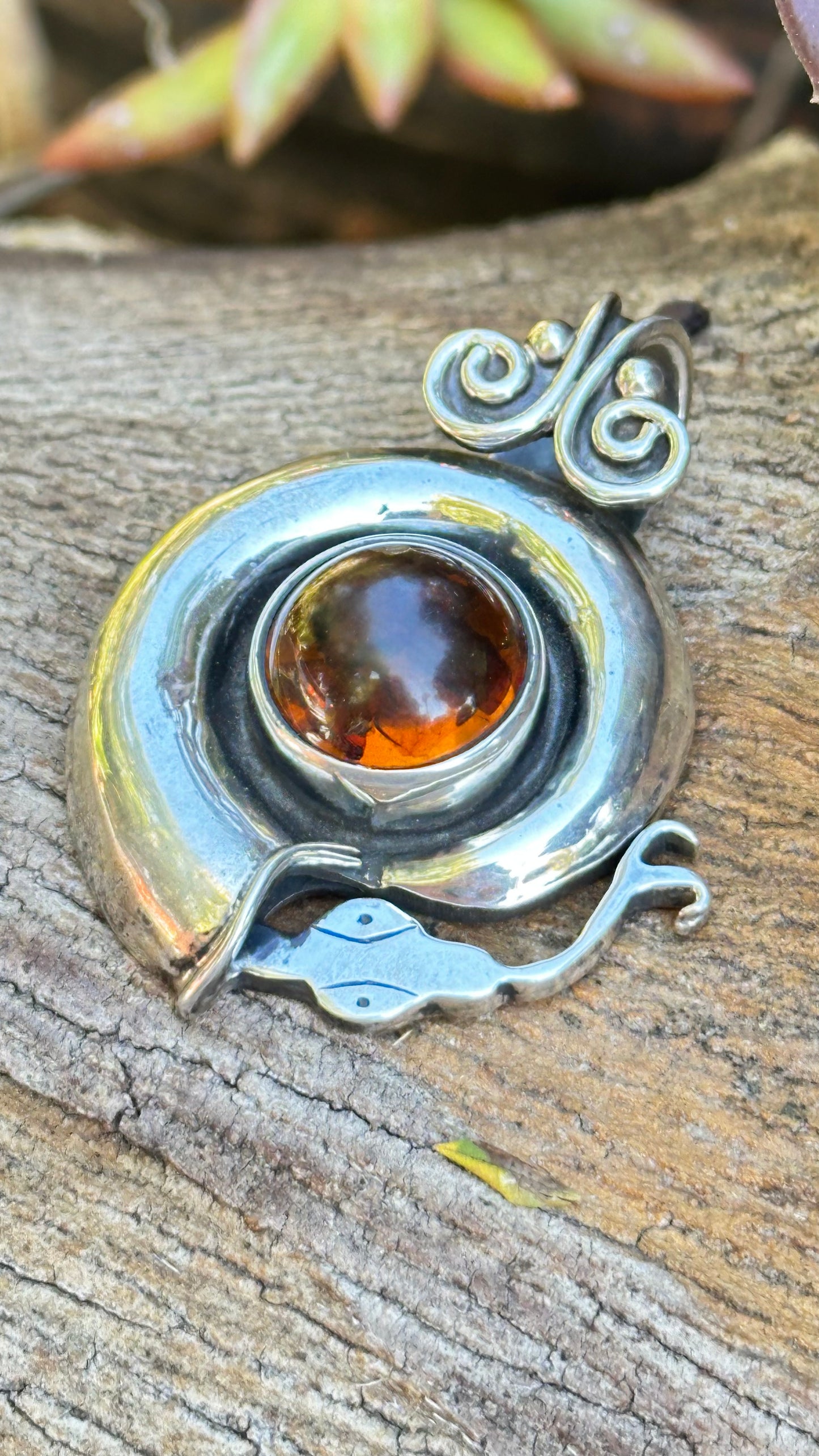 Taxco Baltic Amber Pendant 2.2” Necklace (18")