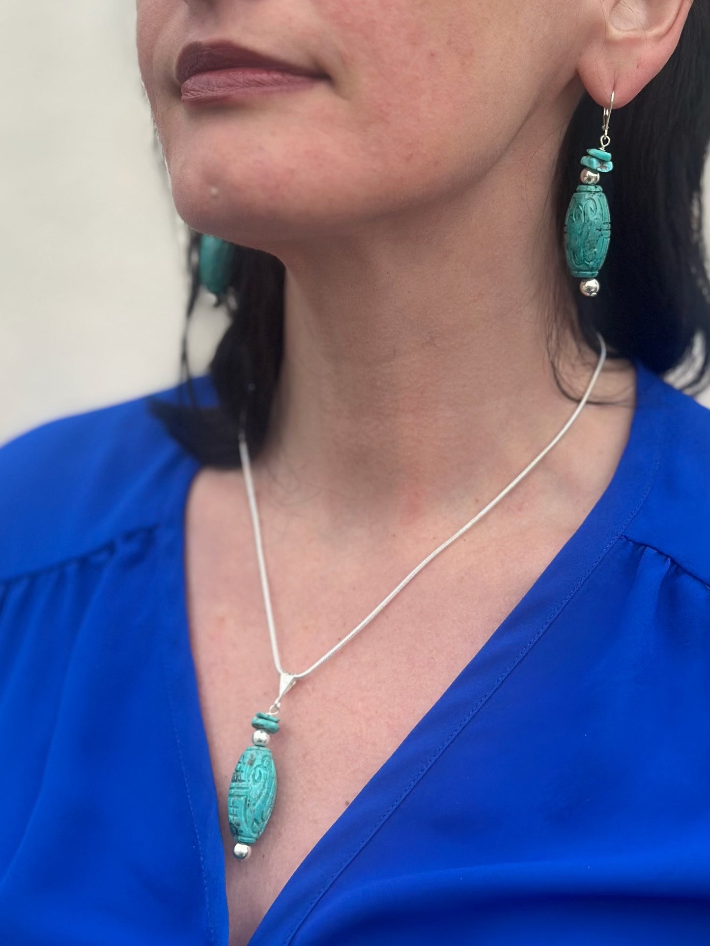 Carved Turquoise Earrings (2.5”)