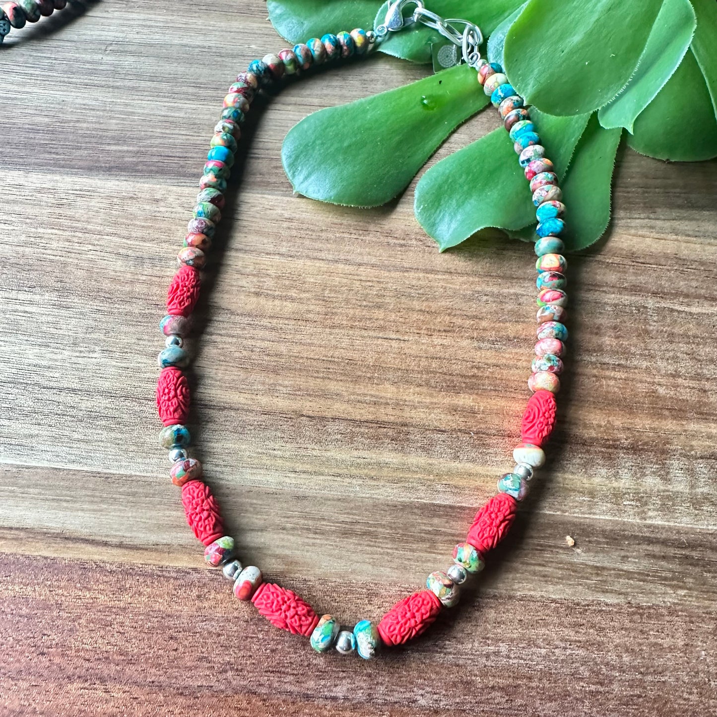 Coral Turquoise Spiny Oyster Navajo Pearl Necklace (18”-20”)