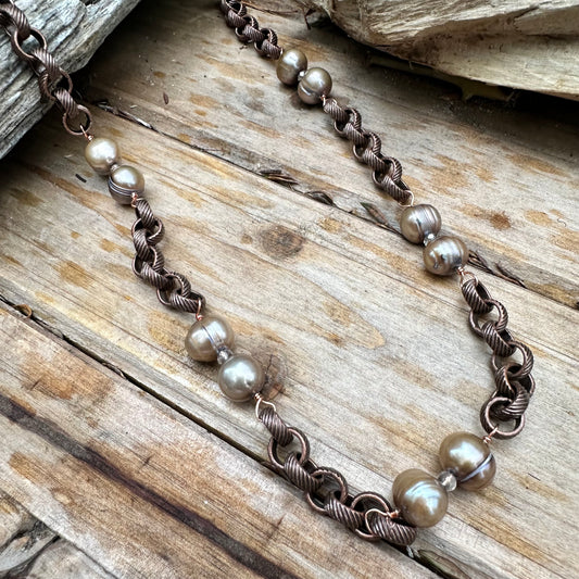 N0713  Copper Pearl Necklace (24”)
