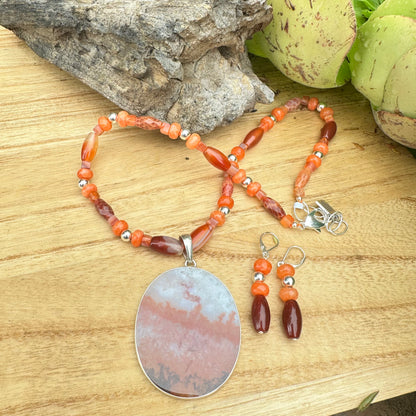 Carnelian Dendritic Agate Pendant Necklace