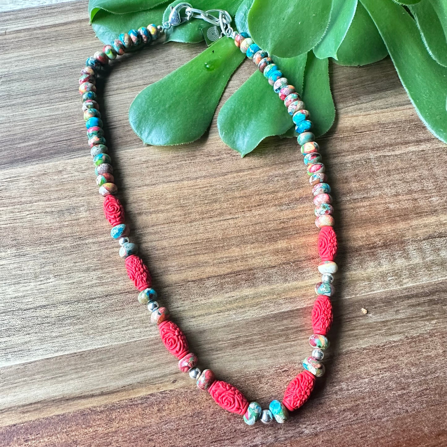Coral Turquoise Spiny Oyster Navajo Pearl Necklace (18”-20”)