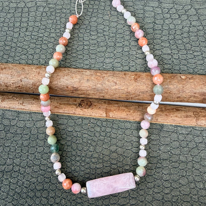 Sale - 18"-20"  Rose Quartz Lithia Tourmaline Sterling Silver Necklace