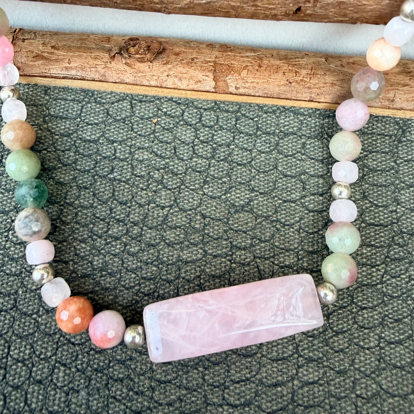 Sale - 18"-20"  Rose Quartz Lithia Tourmaline Sterling Silver Necklace